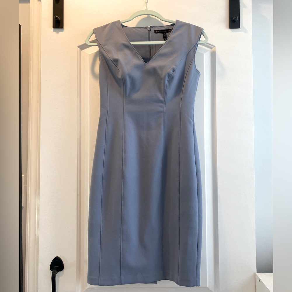 WHBM sleeveless comfort stretch sheath dress (denim blue, size 0) — never worn